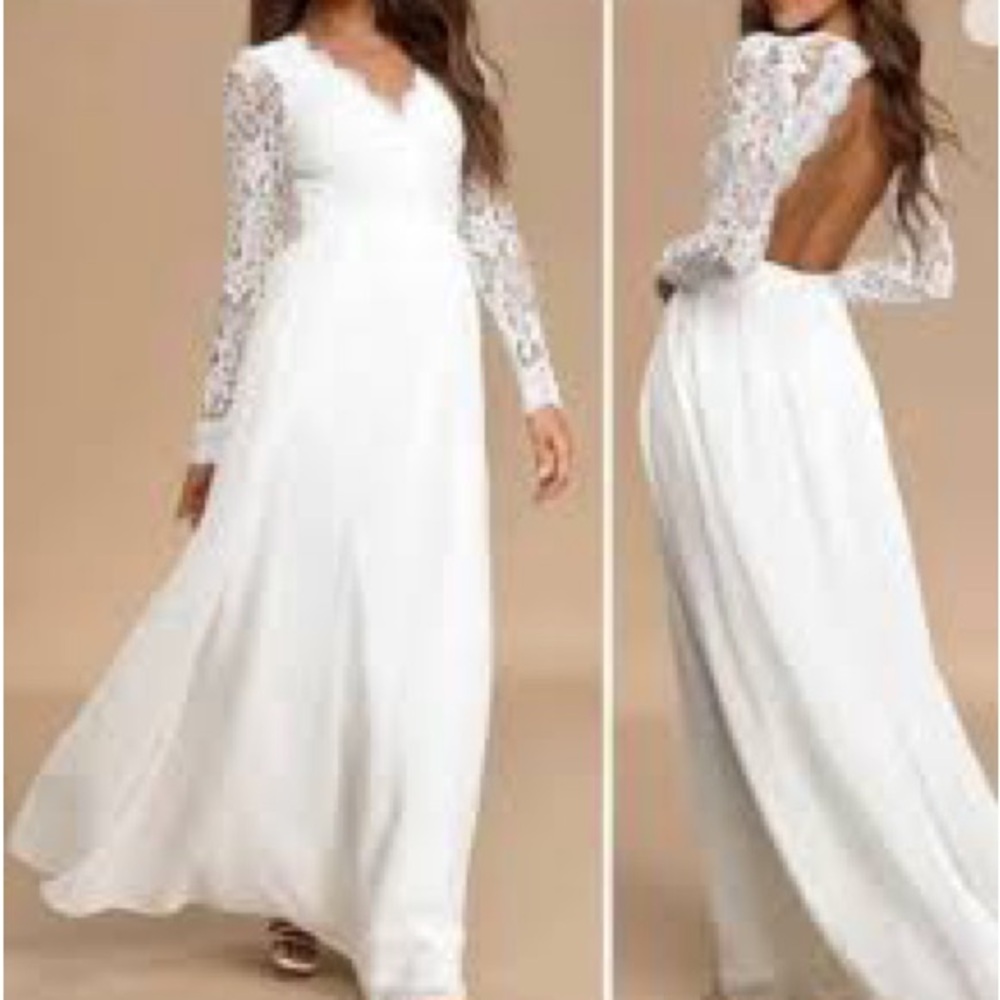 Lulu's White Lace Long-Sleeve Open-Back Maxi Dress